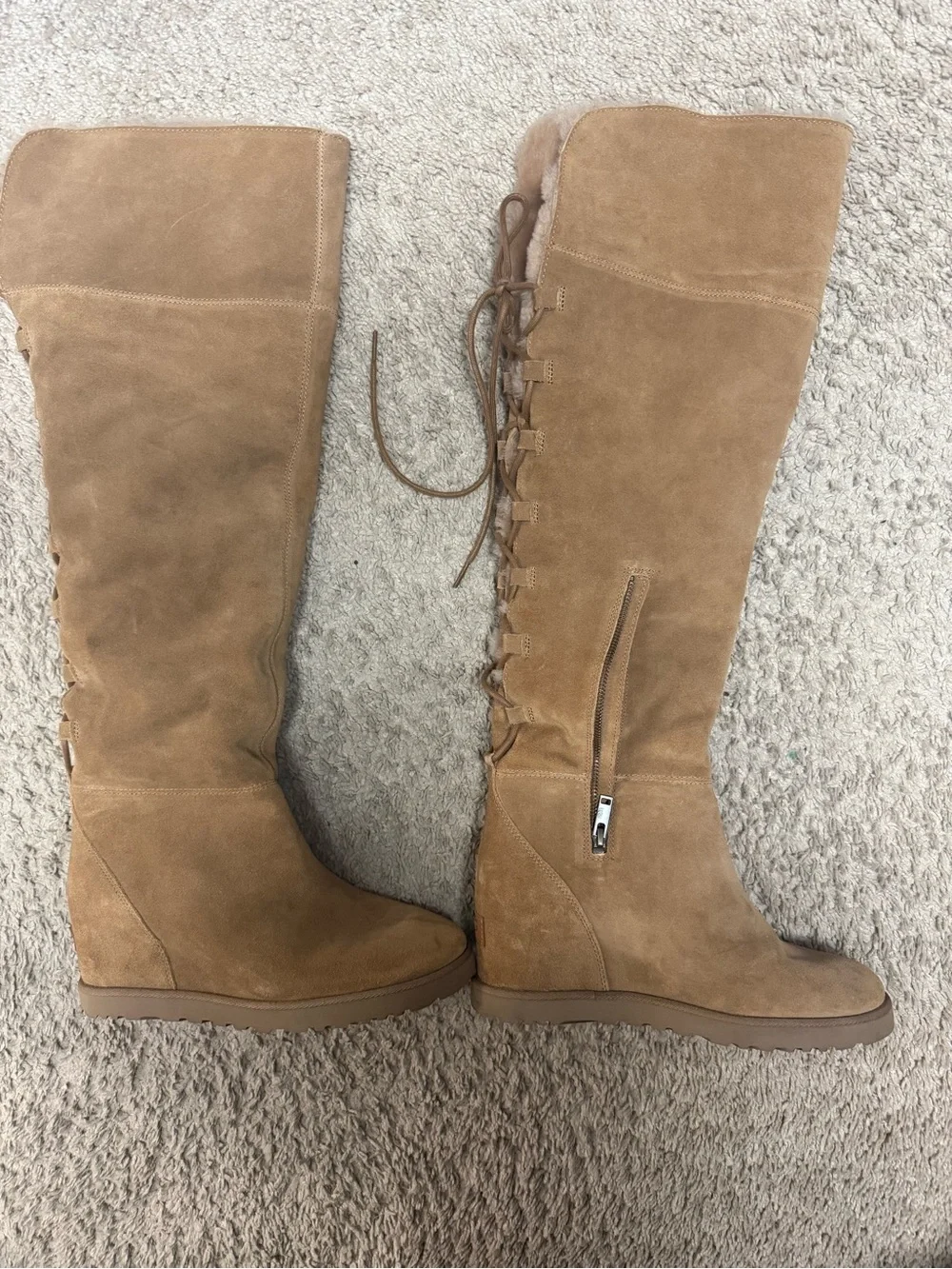 UGG Over-the-Knee Suede Lace-Up Boots in Chestnut Tan